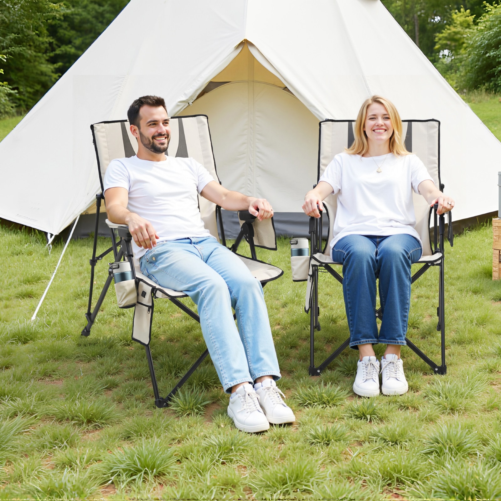 Heated Camping Chair, 3 Heat Settings, High Back Folding Camping Chair, Supports 260lbs, Full Padded Beach Chairs With Armrest & Cupholder, Portable Lawn Chairs For Outdoor Sports Travel_maomaolike.com